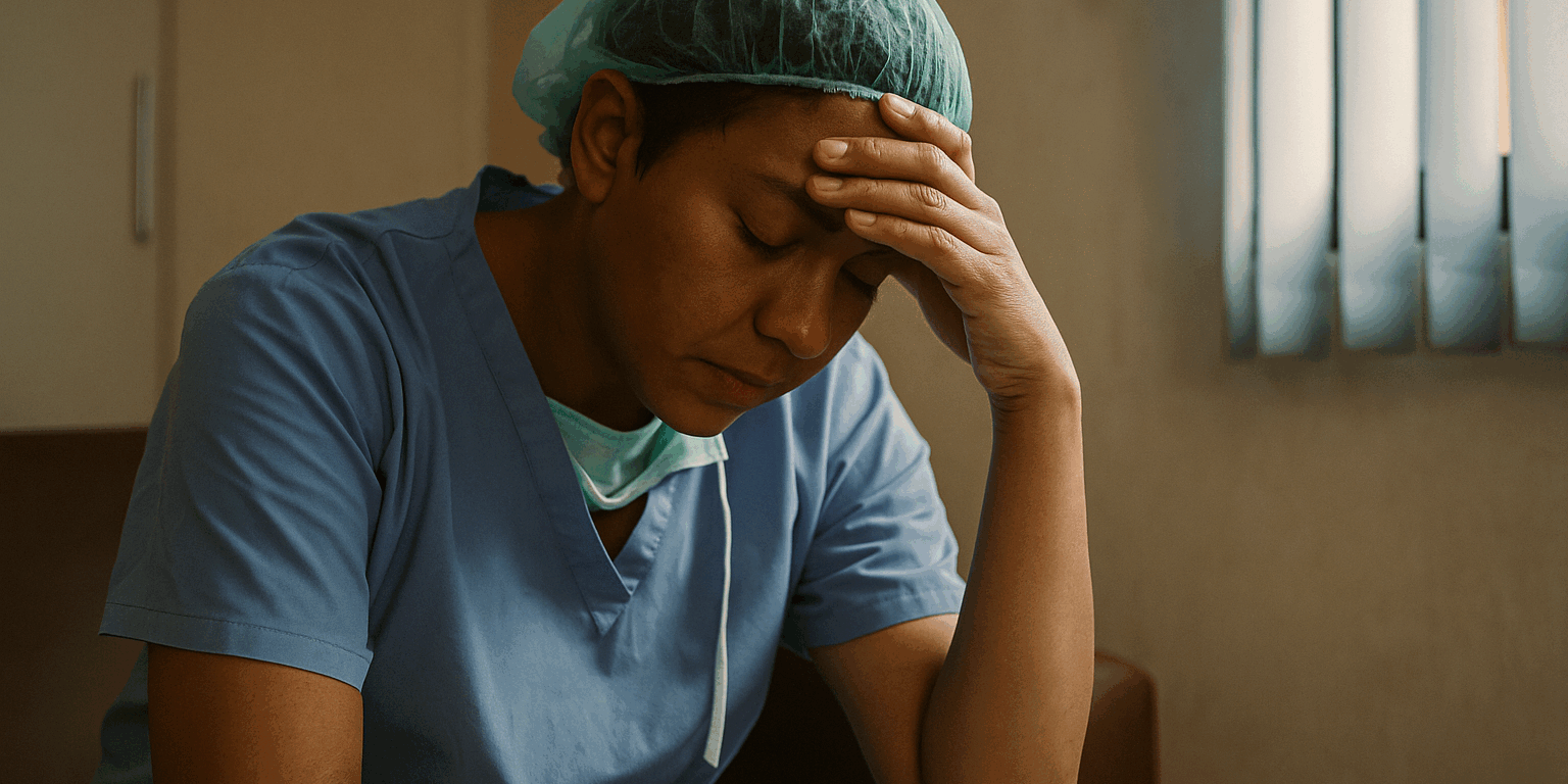 profissional de saúde cansado após plantão excesso de horas extras hospitalares