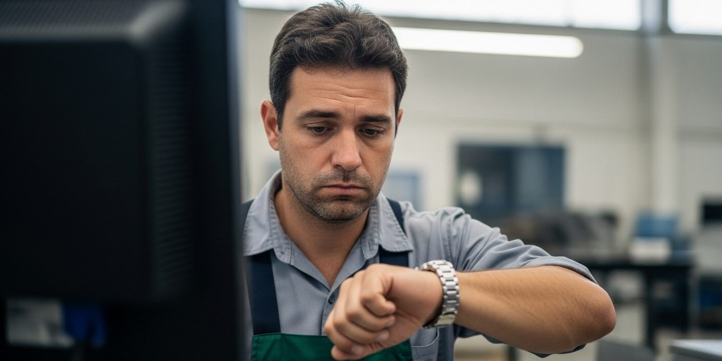 intervalo-intrajornada-nao-respeitado Trabalhador cansado sem pausa adequada durante o expediente